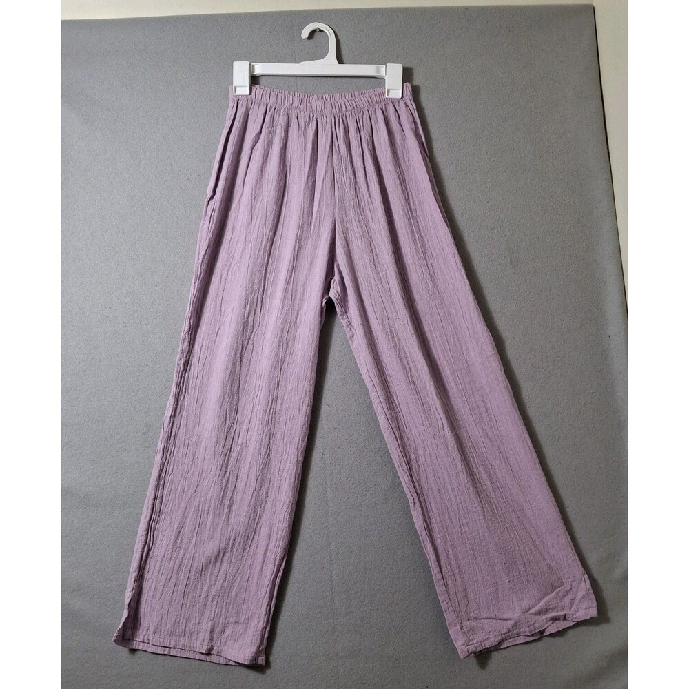 Liz & Jane Pants Womens Small S Purple Cotton Crinkle Wide Leg Lagenlook Boho